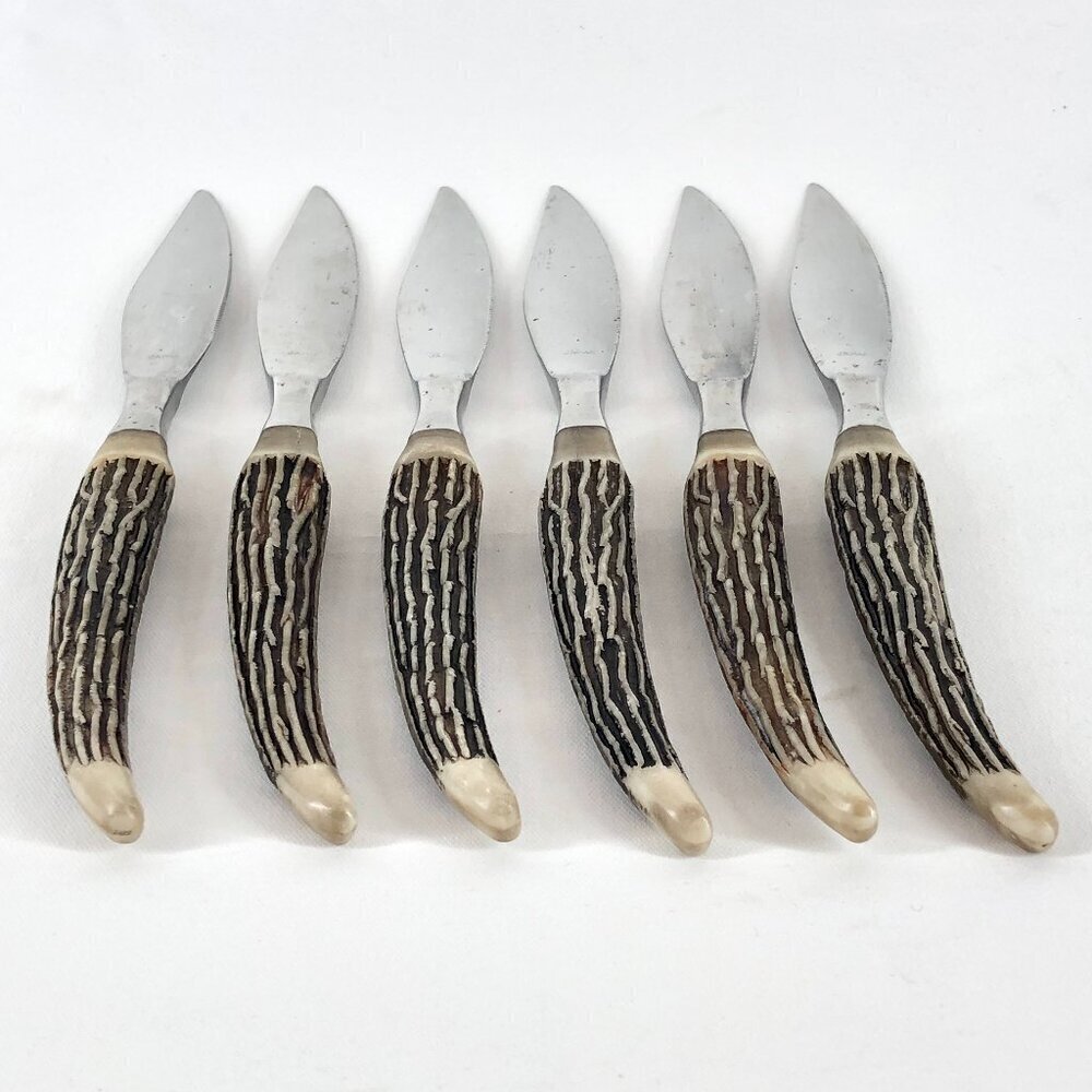 Vintage Hull Faux Horn Stag Antler Knives Set Of 6
